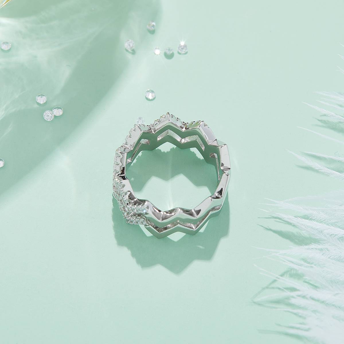 Z-shaped ring S925 silver plated platinum Moissanite cherry stone